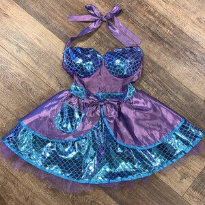Kawaii Mermaid Costume BUSTIER APRON Tulle Mini Skirt One Size SHINY SCALES Bows